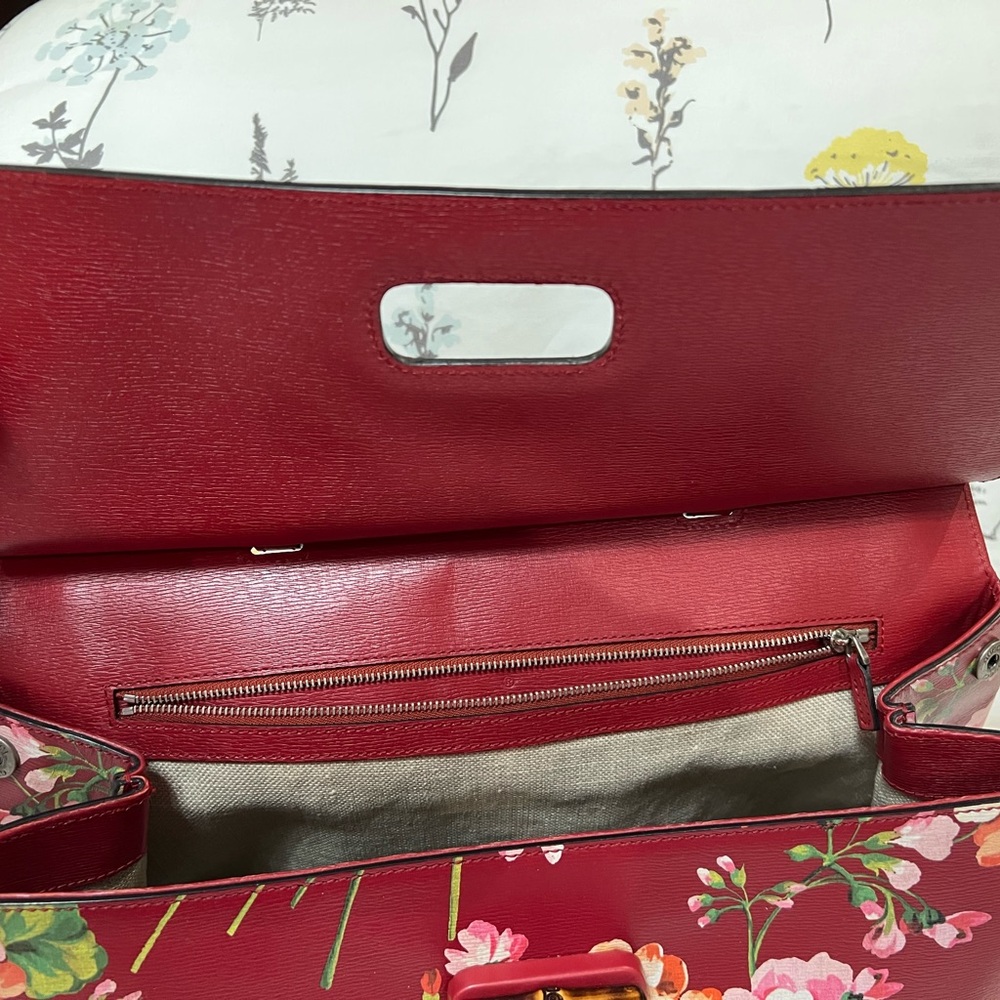 Authentic Gucci Leather Blooms Bamboo Daily Large Satchel - Picture 10 of 16
